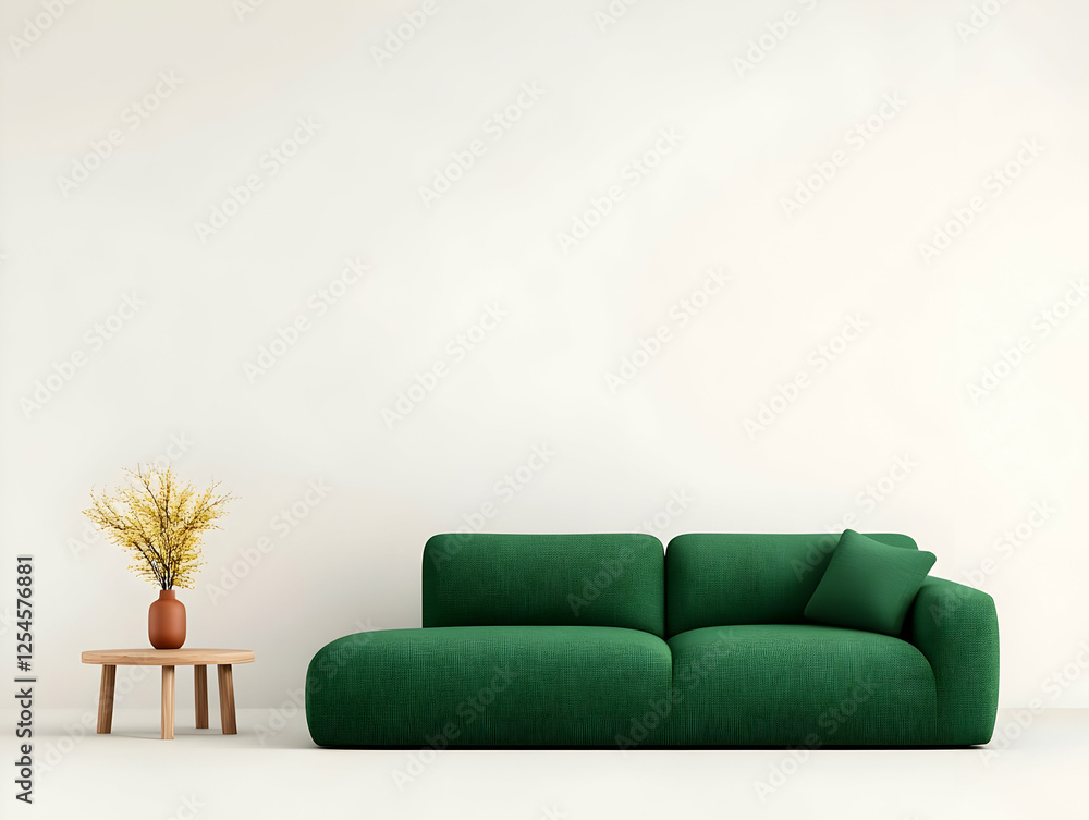 Fototapeta premium Modern Green Sofa 3D Illustration Minimalist Interior Design