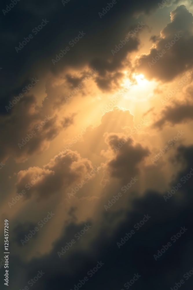 Fototapeta premium Sun Rays Streaming Through Dramatic Clouds Creating a Golden Sky