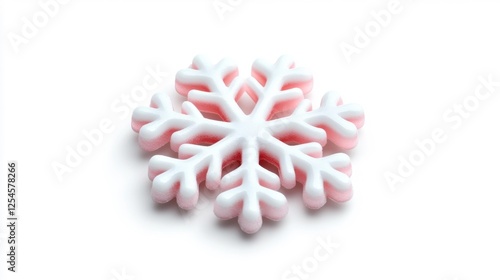 Pink And White Snowflake-Shaped Marshmallow On A White Background. Generative AI photo