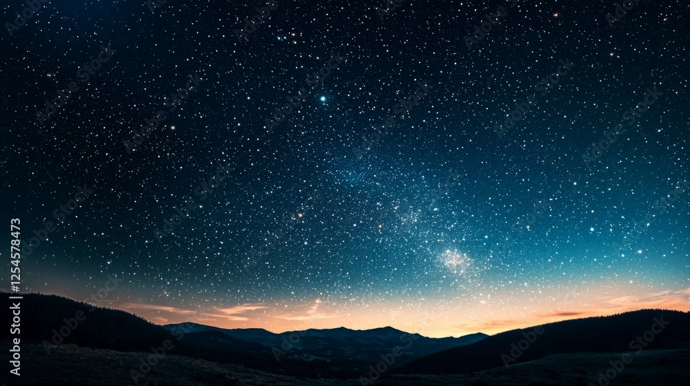 Fototapeta premium Vast Night Sky with Stars Over serene Mountain Landscape