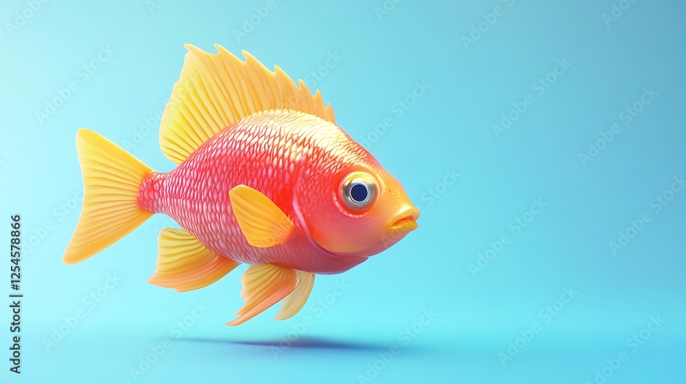 Vibrant Orange Fish on a Blue Background: A 3D Rendered Aquatic Scene Vibrant Orange Fish on a Blue Background: A 3D Rendered Aquatic Scene