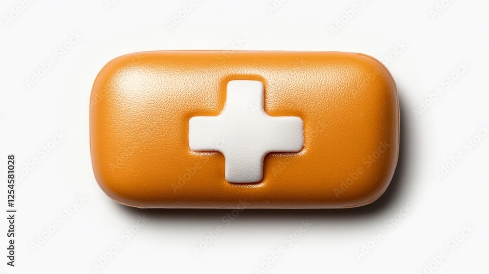 Obraz premium Orange First-Aid Kit with Cross Symbol on White Background. Generative AI