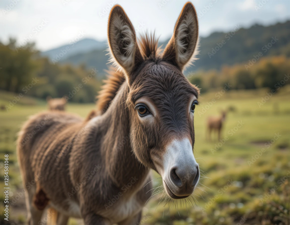 Close-Up Portrait of a Donkey with Large Expressive Eyes and Soft Brown Fur Close-Up Portrait of a Donkey with Large Expressive Eyes and Soft Brown Fur