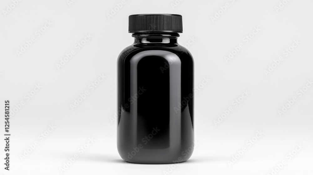 Black Bottle with Black Cap on Plain White Background. Generative AI Black Bottle with Black Cap on Plain White Background. Generative AI