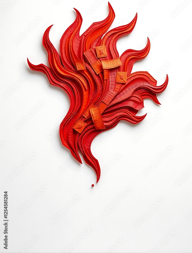Abstract Red Paper Sculpture with Wavy Texture on White Background Abstract Red Paper Sculpture with Wavy Texture on White Background