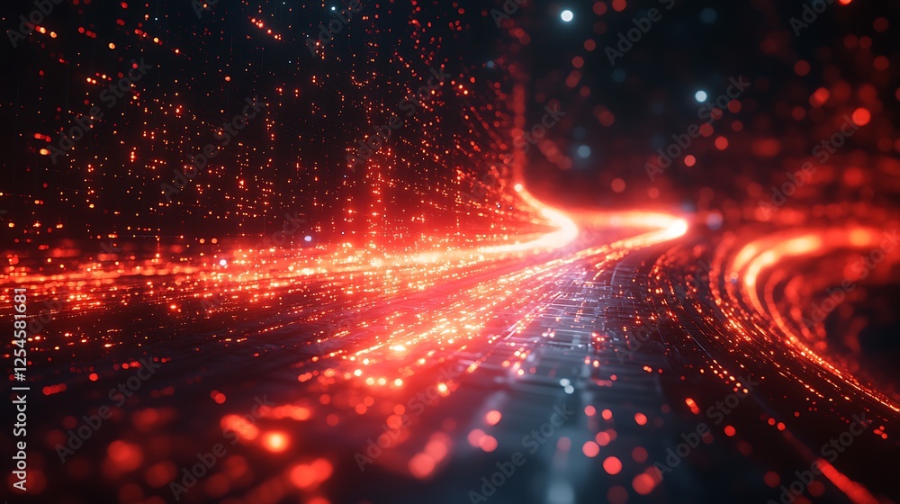 Fototapeta premium Futuristic red laser beams cutting through a black digital space