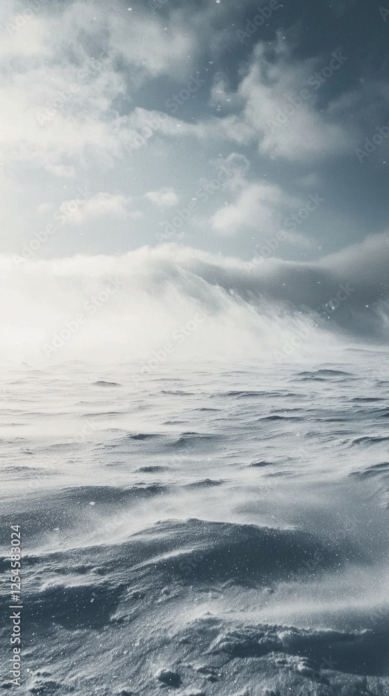 Fototapeta premium Serene Winter Landscape with Snowy Waves and Cloudy Sky