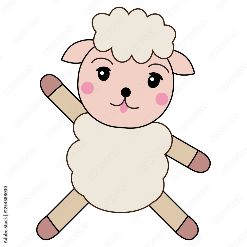 Fluffy sheep cartoon with rosy cheeks. Vector illustration. Fluffy sheep cartoon with rosy cheeks. Vector illustration.