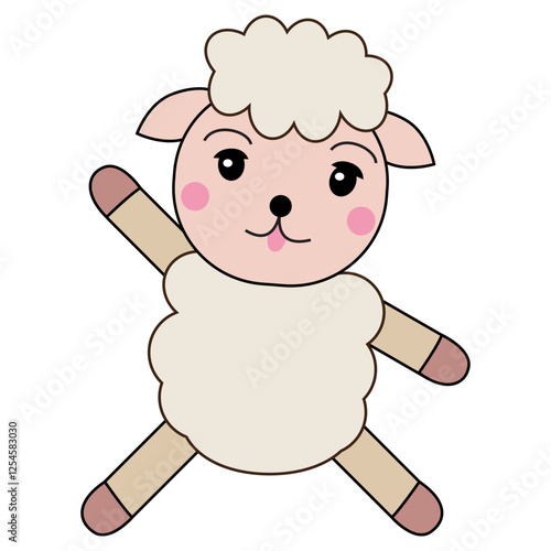 Fluffy sheep cartoon with rosy cheeks. Vector illustration.