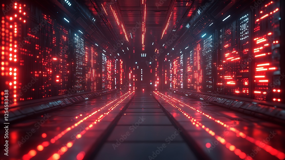 Obraz premium Bold red luminous lines forming a high-tech glowing pattern
