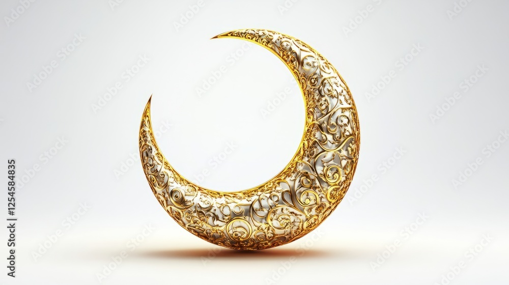 Elegant golden moon with Islamic motifs, isolated on a clean white background, symbolizing Ramadan Elegant golden moon with Islamic motifs, isolated on a clean white background, symbolizing Ramadan