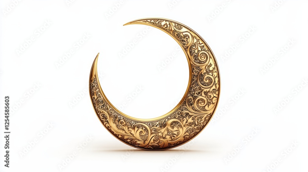 Elegant golden moon with Islamic motifs, isolated on a clean white background, symbolizing Ramadan Elegant golden moon with Islamic motifs, isolated on a clean white background, symbolizing Ramadan