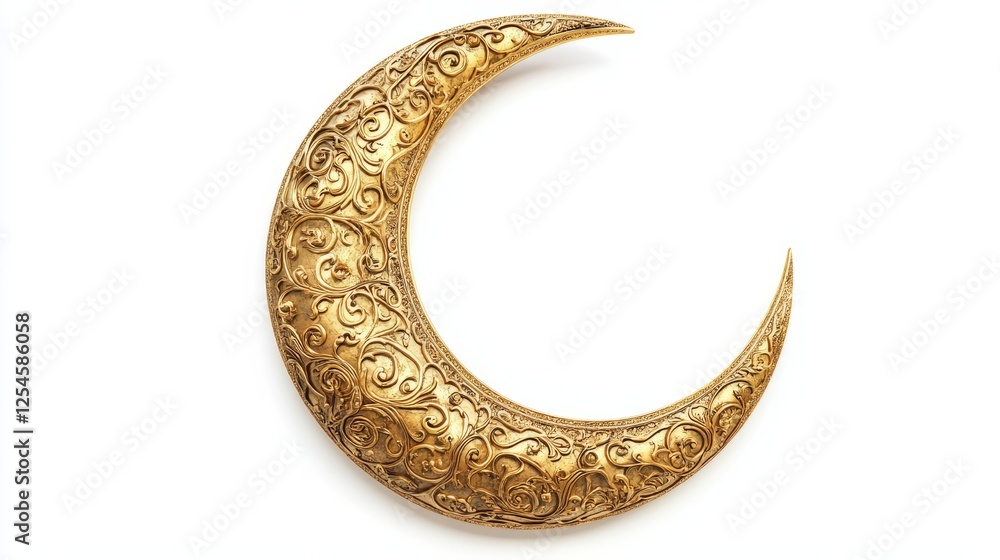 Elegant golden moon with Islamic motifs, isolated on a clean white background, symbolizing Ramadan Elegant golden moon with Islamic motifs, isolated on a clean white background, symbolizing Ramadan