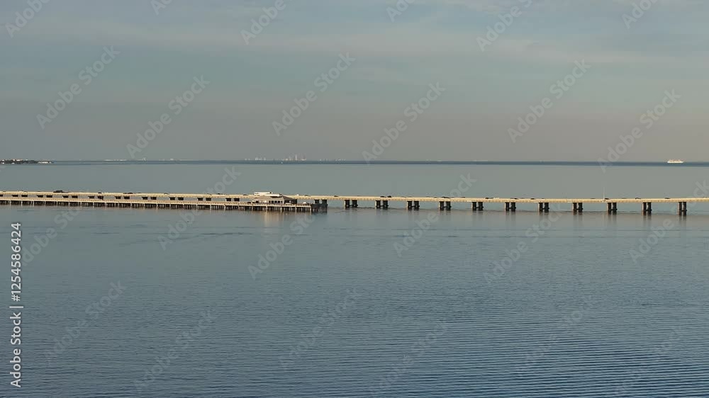 Sunshine Skyway Bridge Drone view nearing sunset Sunshine Skyway Bridge Drone view nearing sunset