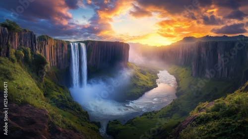 Wallpaper Mural Majestic Waterfall Cascading at Sunset in Nature Torontodigital.ca