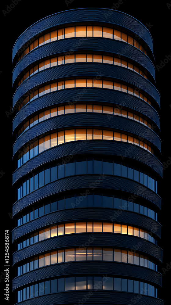 Fototapeta premium Nightlit Cylindrical Building 3D Illustration