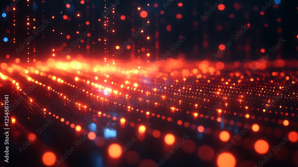 Futuristic red digital pulses moving across an abstract surface Futuristic red digital pulses moving across an abstract surface