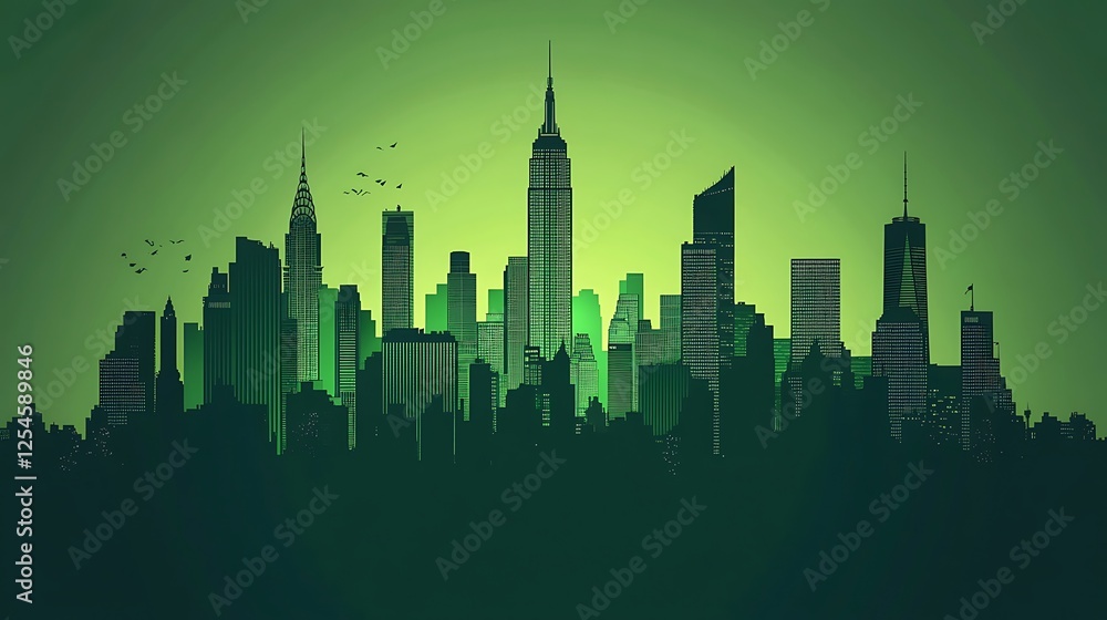 Obraz premium Green Metropolis: A Silhouetted Skyline of New York City
