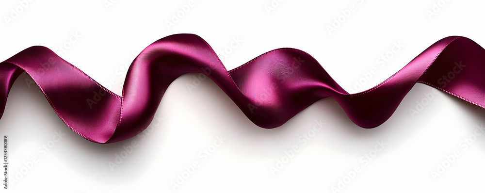 Burgundy satin ribbon swirl, white background, design element Burgundy satin ribbon swirl, white background, design element