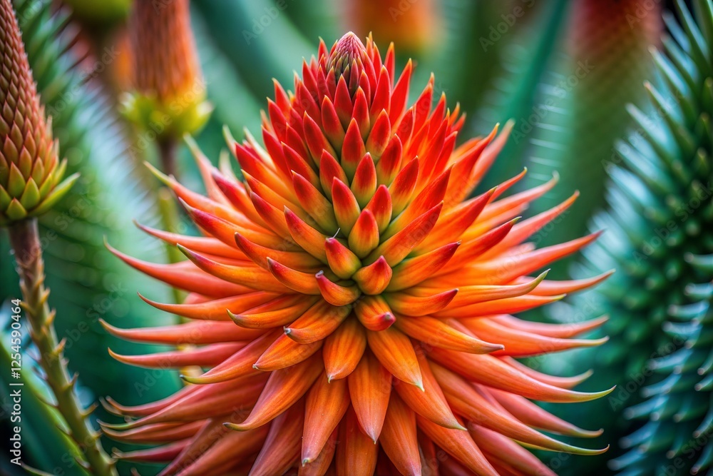 Aloe vera flower with vibrant orange hue stunning macro close-up Aloe vera flower with vibrant orange hue stunning macro close-up