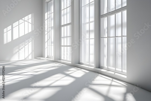 Abstract white studio background with window shadows for product presentation