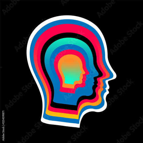 Multilayered Human Head Silhouette with Vibrant Colors