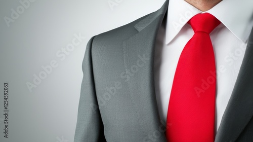 Confident businessman in a sharp suit and red tie, portrait of professional success