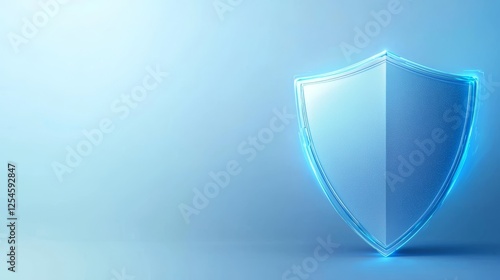 Glowing blue shield, a symbol of protection, security and safeguarding in digital world