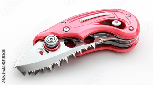 Close-Up of a Pink Multi-Tool Knife with Serrated Blade and Modern Design. Generative AI photo