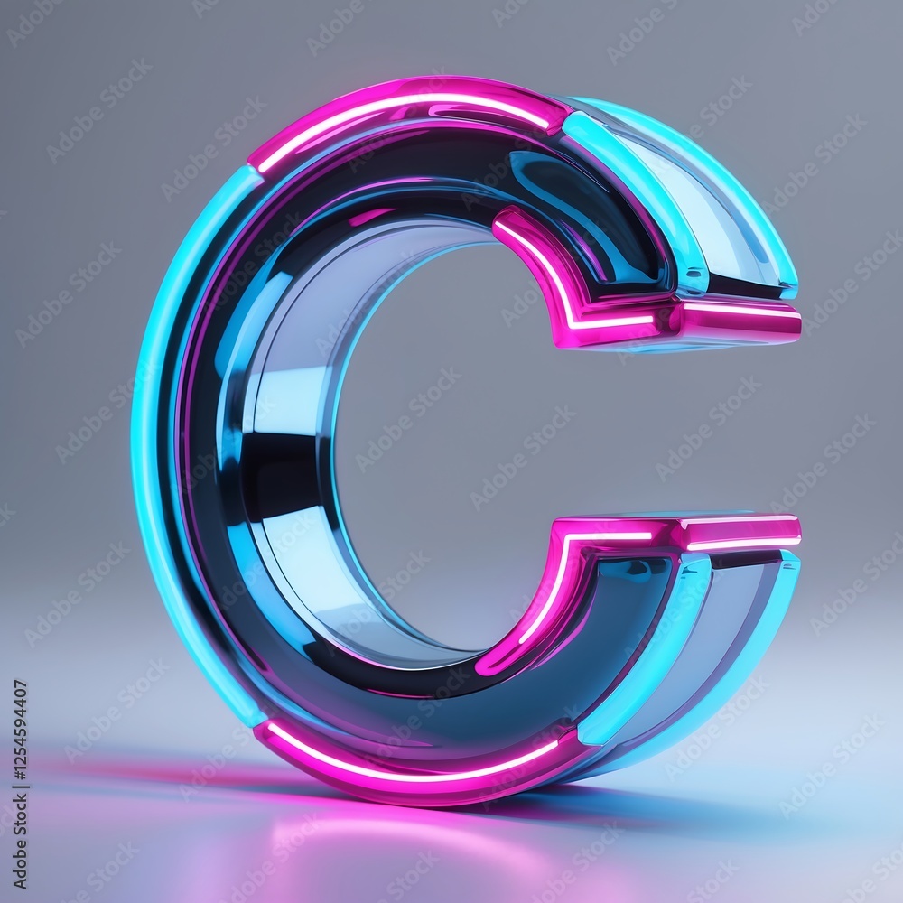 Illuminated Letter C with Neon Pink and Cyan Modern Design Illuminated Letter C with Neon Pink and Cyan Modern Design