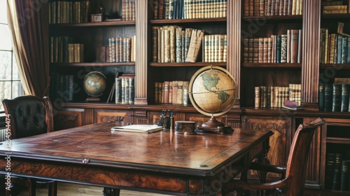 Wallpaper Mural Elegant Vintage Office with Globe and Bookshelves in Natural Light Torontodigital.ca