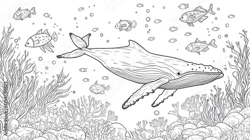 Whale coloring page underwater scene photo