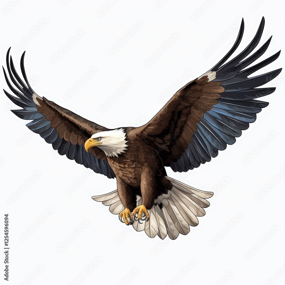 Majestic American Eagle in Flight with Wing Highlights and Detailed Feathering, Capturing the Beauty of Nature in Dynamic Motion