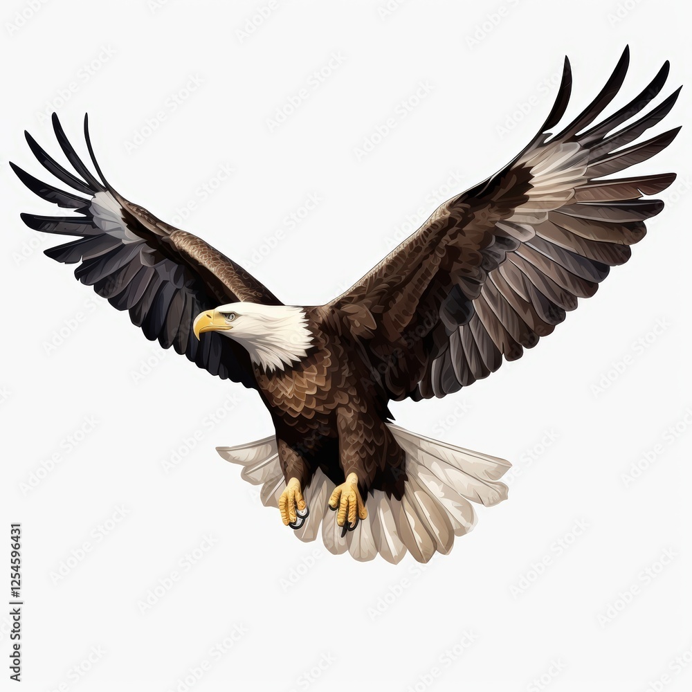 Majestic American Eagle in Flight with Outstretched Wings Against a Clean Background Majestic American Eagle in Flight with Outstretched Wings Against a Clean Background