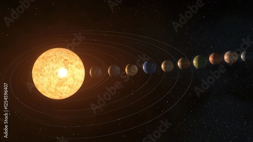 Obraz na płótnie Stunning Visualization of Our Solar System: Sun and Planets in Orbit w salonie