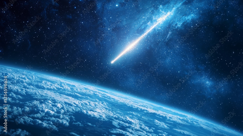 Fototapeta premium Bright Comet Trail Through the Expansive Night Sky Over Earth