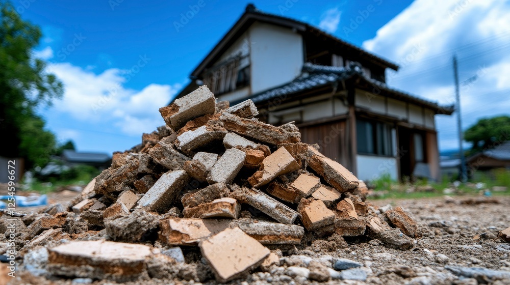 Pile of rubble from a destroyed house after a natural disaster Pile of rubble from a destroyed house after a natural disaster
