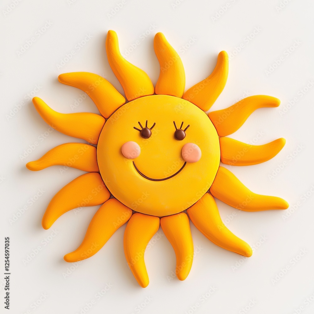 a happy plasticine sun on plain white background a happy plasticine sun on plain white background