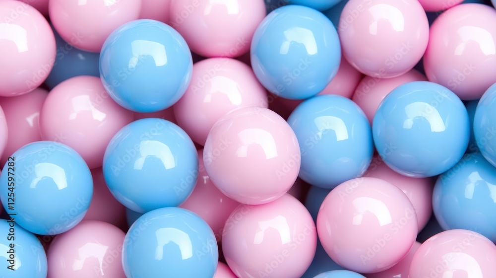 Close up view of many light blue and pink glossy spheres, densely packed together, creating a colorful textured background Close up view of many light blue and pink glossy spheres, densely packed together, creating a colorful textured background