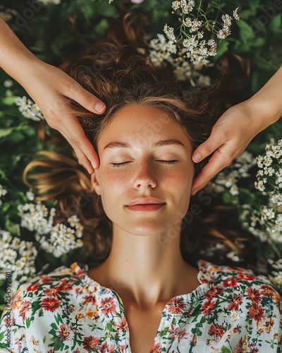 Serene woman enjoying nature therapy