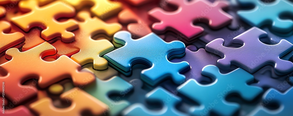 Colorful puzzles joining together, symbolizing connection and unity, vibrant pieces coming together, modern design, abstract concept Colorful puzzles joining together, symbolizing connection and unity, vibrant pieces coming together, modern design, abstract concept