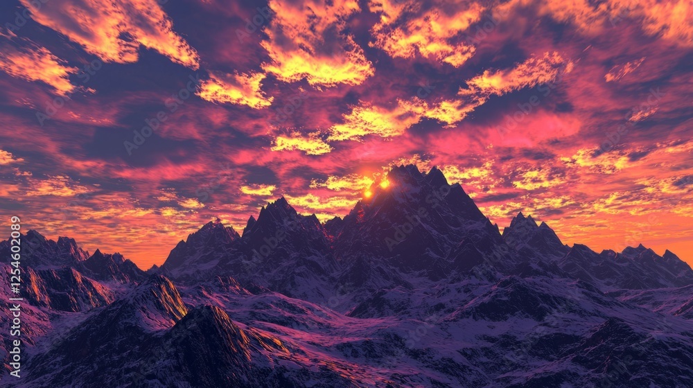 Naklejka premium Majestic Mountain Landscape at Sunset with Colorful Skies