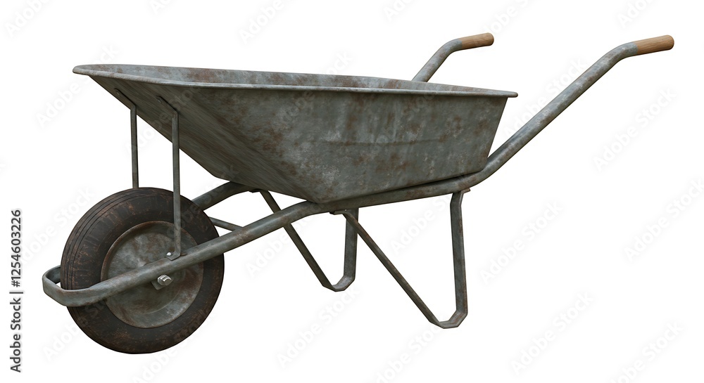 Old Metal Wheelbarrow Isolated on White Ready for Gardening Use Old Metal Wheelbarrow Isolated on White Ready for Gardening Use