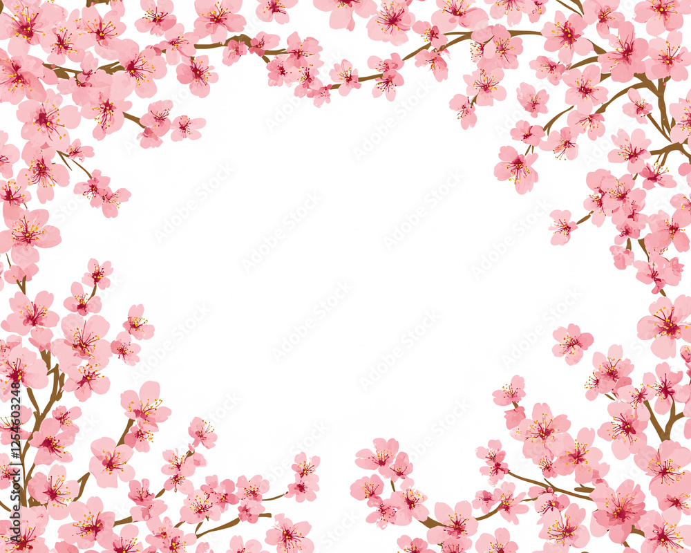 pink cherry blossoms floral frame border spring background pink cherry blossoms floral frame border spring background