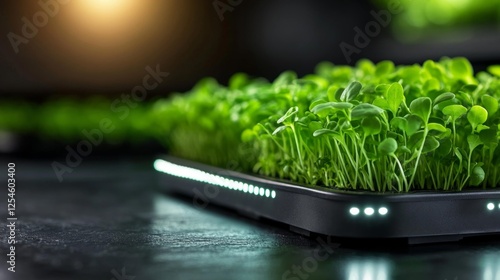 Fresh Green Microgreens Growing in a Modern Hydroponic System. Generative AI photo