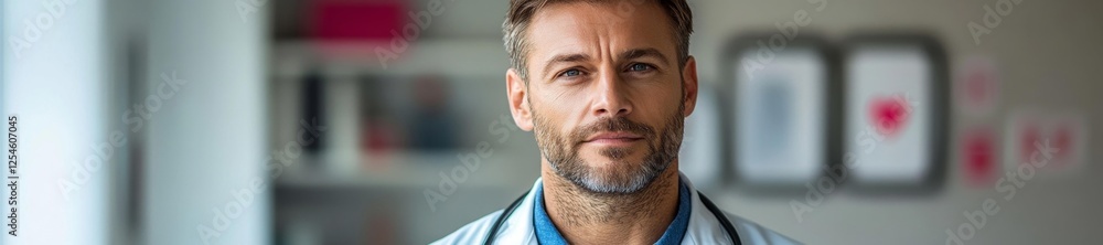 Fototapeta premium Confident doctor in a professional setting with a serious expression. Generative AI