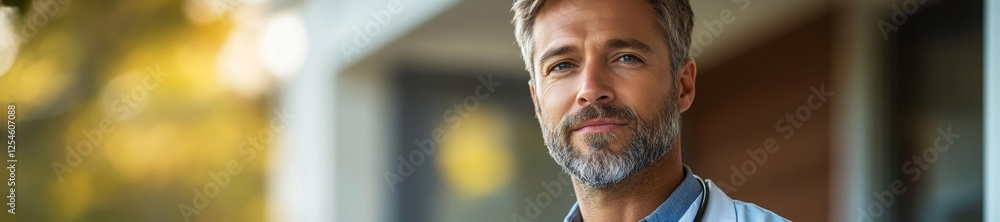 Fototapeta premium Portrait of a Confident Doctor in a Medical Environment Outdoors. Generative AI