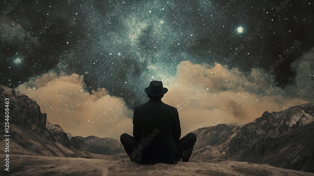 Solitude Under a Starry Sky: A Contemplative Moment in the Mountains Solitude Under a Starry Sky: A Contemplative Moment in the Mountains
