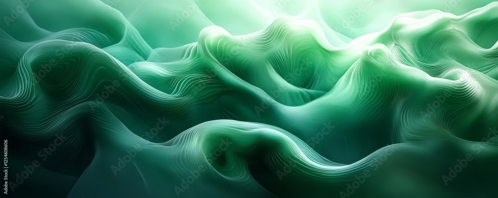 Obraz premium Green 3D Waves Abstract Background, Generative AI