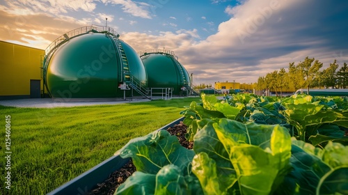 A state of the art biogas energy production facility that efficiently converts food waste and agricultural byproducts into clean renewable energy through advanced anaerobic digestion processes
